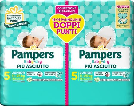 PAMPERS BABY DRY PANNOLINO DUO DOWNCOUNT JUNIOR 32 PEZZI image not present