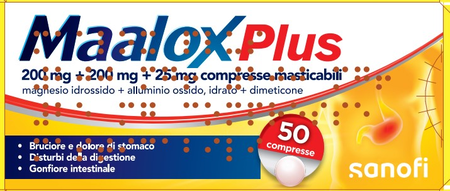 MAALOX PLUS*50 cpr mast 200 mg + 200 mg + 25 mg image not present