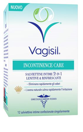 VAGISIL INCONTINENCE CARE SALVIETTINE INTIME 2IN1 LENITIVE & RINFRESCANTI 12 PEZZI image not present