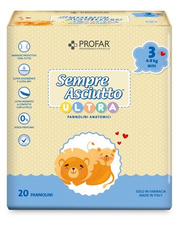PANNOLINI PROFAR SEMPRE ASCIUTTO ULTRA MIDI 4/9 KG 20 PEZZI image not present