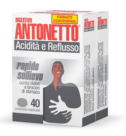 DIGESTIVO ANTONETTO ACIDITA' E REFLUSSO 80 COMPRESSE MASTICABILI 2 ASTUCCI DA 40 COMPRESSE image not present
