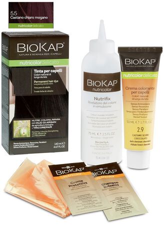 BIOKAP NUTRICOLOR DELICATO 5,50 CASTANO CHIARO MOGANO TINTA TUBO + FLACONE image not present