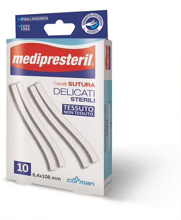 CEROTTO PER SUTURA MEDIPRESTERIL DELICATI TESSUTO NON TESSUTO 6,4X108MM 10 PEZZI image not present