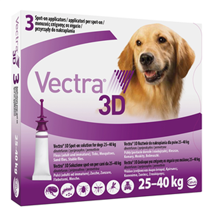VECTRA 3D*spot-on soluz 3 pipette 4,7 ml 256 mg + 22,7 mg + 1.865 mg cani da 25 a 40 Kg, tappo viola image not present