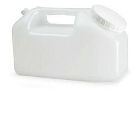 CONTENITORE A TANICA PER LA RACCOLTA DELLE URINE 24 ORE,IN POLIETILENE TRASPARENTE+TAPPO A VITE CON SCALA GRADUATA DA 500 A 2500ML image not present