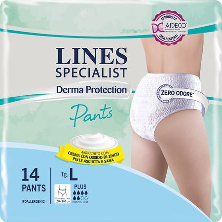 PANNOLONE PER INCONTINENZA LINES SPECIALIST DERMA PANTS PLUS L 14 PEZZI image not present