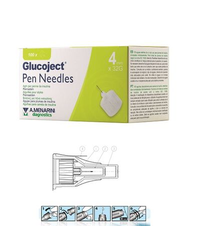 AGO PER PENNA DA INSULINA GLUCOJECT LUNGHEZZA 4 MM GAUGE 32 100 PEZZI image not present
