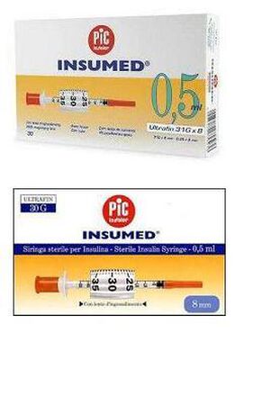 SIRINGA PER INSULINA PIC INSUMED 0,3 ML 100 UI SPAZIO ZERO AGO 30 GAUGE 8 MM 3 SACCHETTI DA 10 PEZZI image not present