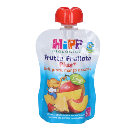 HIPP BIO FRUTTA FRULLATA PLUS + MELA PESCA MANGO ANANAS CON ZINCO 90 G image not present