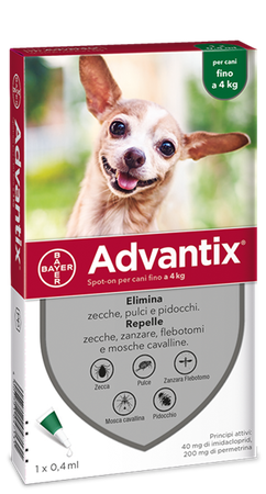 ADVANTIX SPOT ON*soluz 1 pipetta 0,4 ml 40 mg + 200 mg cani fino a 4 Kg image not present