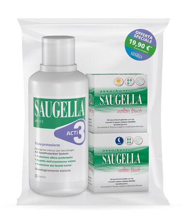 SAUGELLA ACTI3 DETERGENTE INTIMO + 2 SCATOLE ASSORBENTI GIORNO E NOTTE image not present