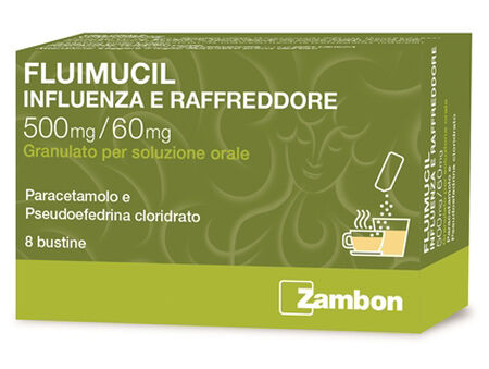 FLUIMUCIL INFLUENZA E RAFFREDDORE*orale 8 bustine 500 mg + 60 mg image not present