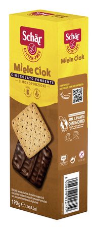 SCHAR MIELE CIOK BISCOTTI AL MIELE RICOPERTI DI CIOCCOLATO FONDENTE 3 PORZIONI DA 63,5 G image not present