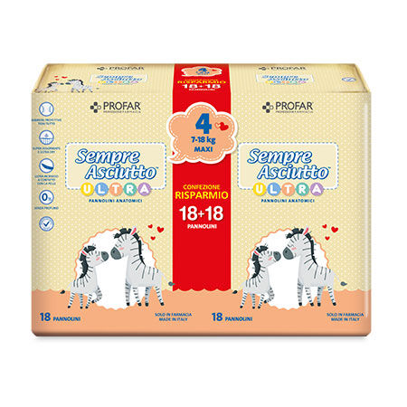 PANNOLINI PROFAR SEMPRE ASCIUTTO ULTRA MAXI 7/18 KG BIPACCO 18+18 PEZZI image not present