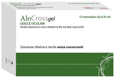 SOLUZIONE OFTALMICA LUBRIFICANTE A BASE DI ACIDO IALURONICO SALE SODICO CROSS LINKATO 0,20% ALOCROSS 15 OFTIOLI 0,35 ML image not present