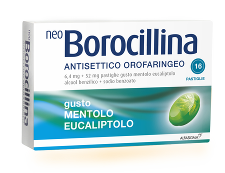 NEOBOROCILLINA ANTISETTICO OROFARINGEO*16 pastiglie 6,4 mg + 52 mg mentolo eucaliptolo image not present