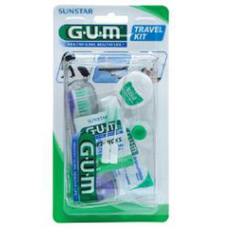 GUM TRAVEL KIT VIAGGIO 1 SPAZZOLINO PIEGHEVOLE GUM TRAVEL + 1 DENTIFRICIO VIAGGIO 12 ML + 1 ROCCHETTO FILO INTERDENTALE 10MT + 2 SCOVOLINI GOMMA GUM SOFT PICKS image not present
